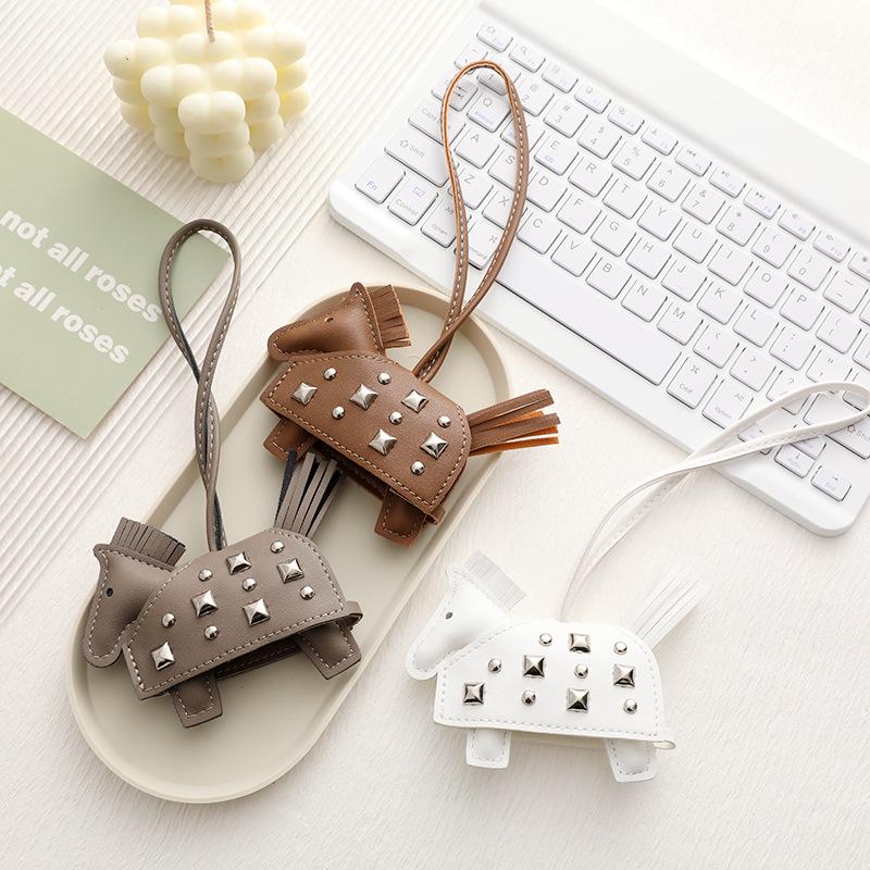 Cross Rivet Leather Pony Bag Charm and Keyring Accessory