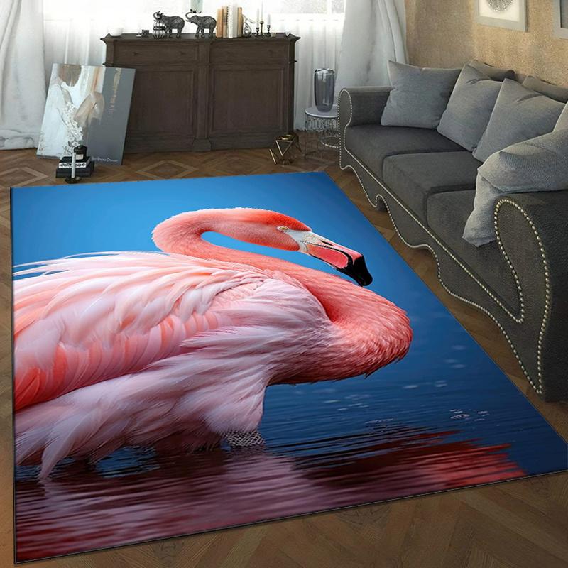 Flamingo Rug for Tropical Vibes - Pink Bird Design, Beach House Decor Inspiration Anti slip carpet can be machine washed
