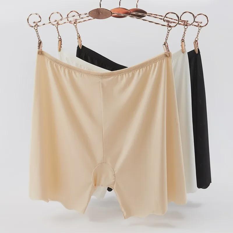 Women's Ice Silk Seamless Safety Shorts - Anti-Exposure, No Curling, Wearable Outdoors, Thin Summer Style, White, Large Size.