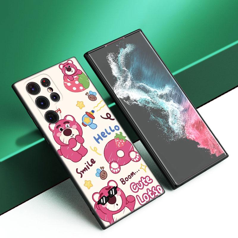 L-Lotso S-Jahodový medvídek Černý silikonový kryt na telefon Pro Samsung Galaxy S23 S21 S20 FE S24 S22 Ultra S10E S10 S9 S8 Plus