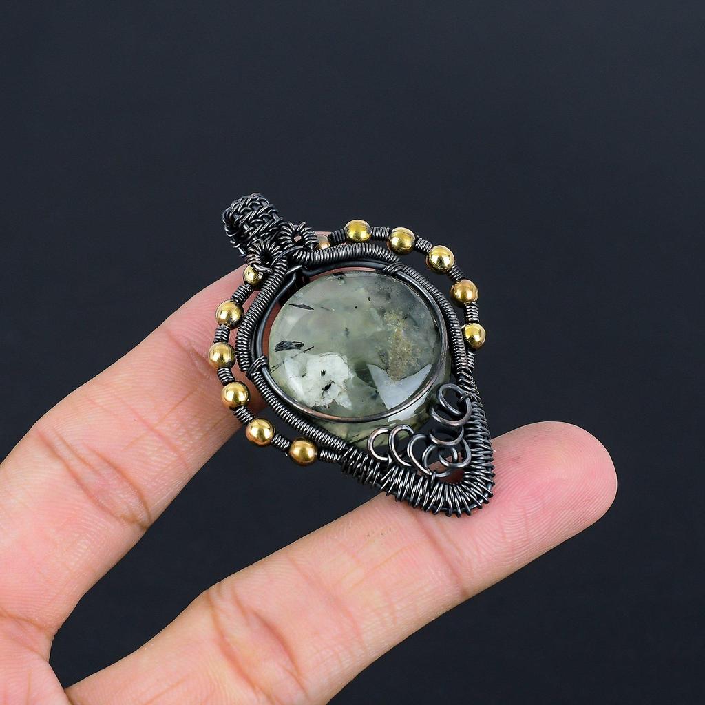Prehnite Jewelry, 999 Copper Wire Wrapped Pendant Handmade Gemstone Jewelry, Gifts For Wife Brand New Pendant