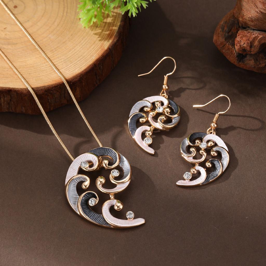 New enamel color hollow geometric auspicious cloud petal earrings pendant set women's premium neck necklace