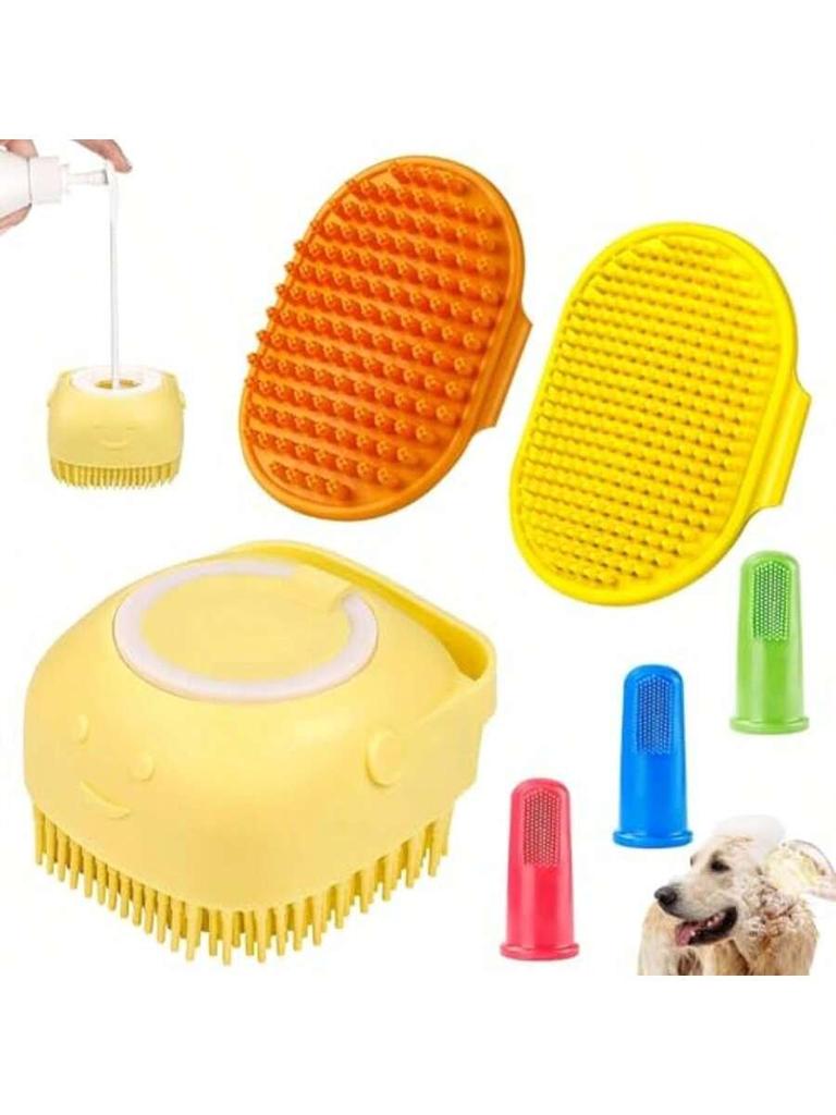 Dog Bath Brush Shampoo Scrubber for Bath Grooming/Washing Scrubber with Adjustable Ring Handle for Short Long Haired Dogs