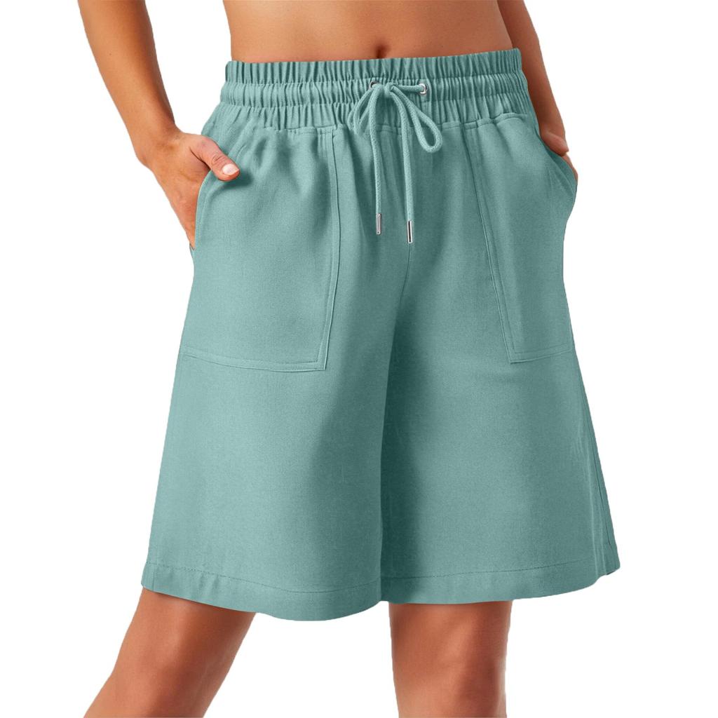 Damskie szorty lniane Szorty lniane na co dzień Wysoki stan Wygodne letnie szorty z kieszeniami