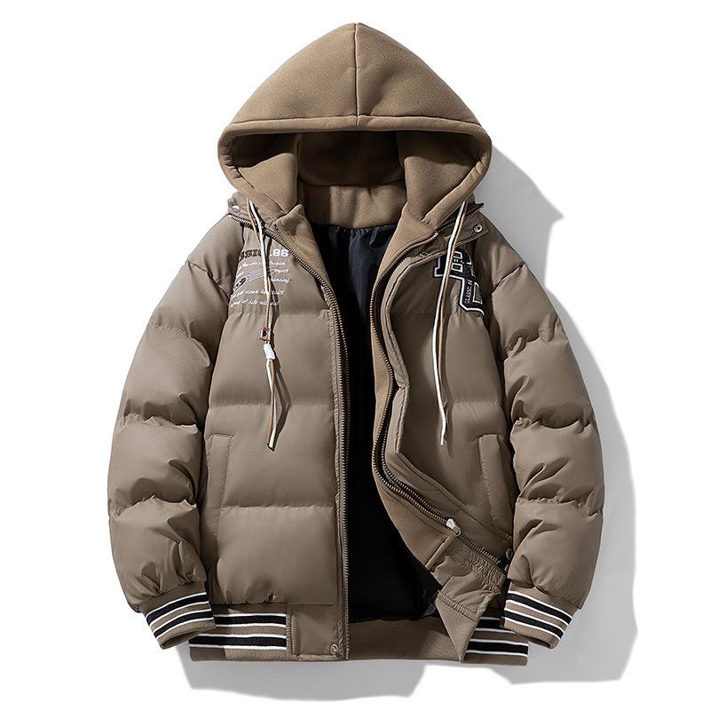 

Мужская повседневная куртка из хлопка с капюшоном и цветовой блокировкой, имитирующая хлебную одежду с сумкой, мужская куртка для электронной коммерции, хлопок, свободный агент XXXXL темные хаки