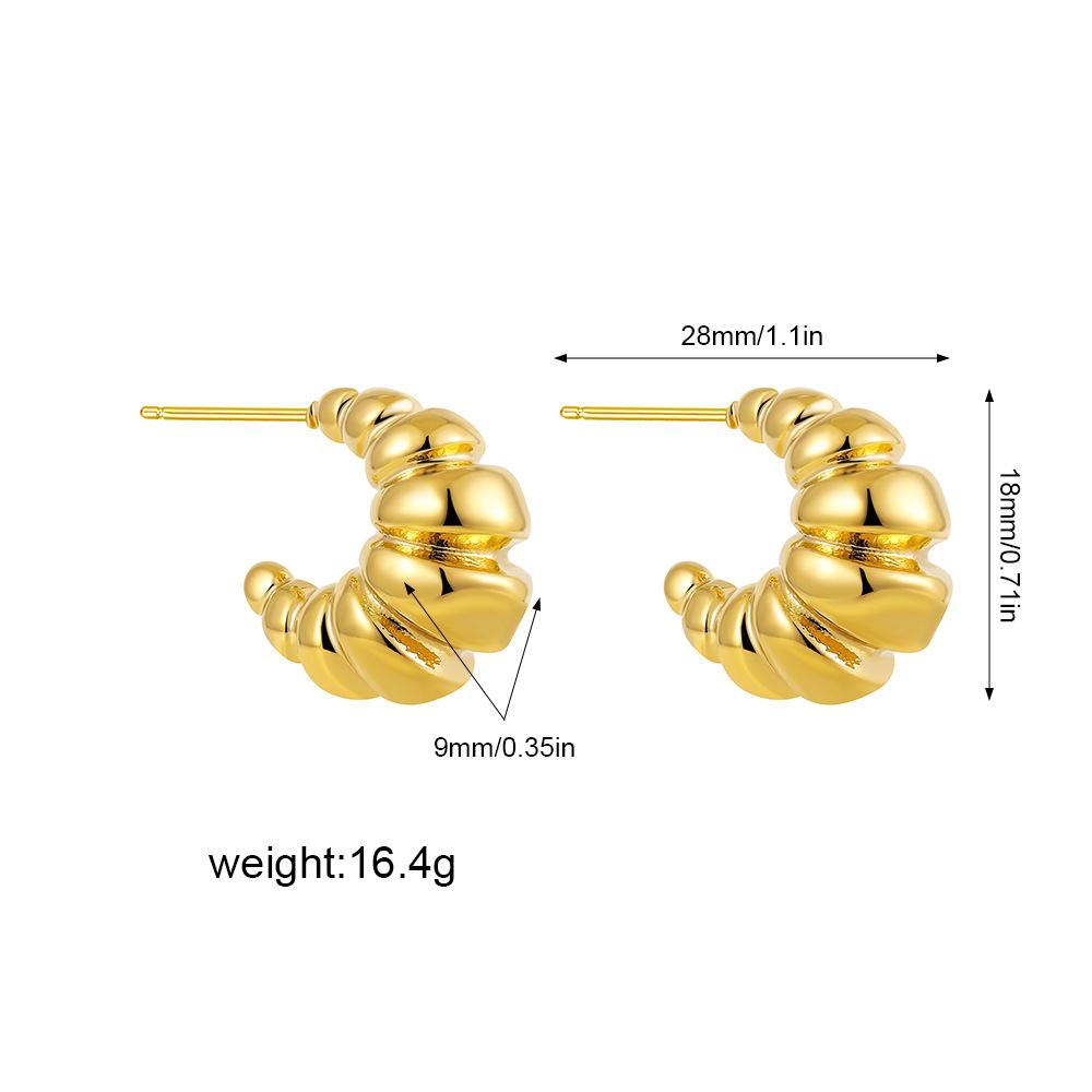 Stainless Steel 18k Gold Threaded Earrings C-Shaped Croissant Folds Irregular Exaggerated Texture Stud Earrings