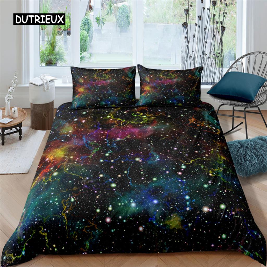 Purple Galaxy Duvet Cover Starry Sky Colorful Starry Bedding Set Outer Space Comforter Cover Sky Dream For Women Girls Festival