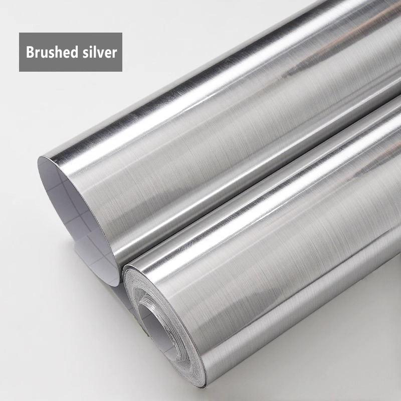 Imitation Stainless Steel Sticker Silver Metal Mirror Wall Paper Waterproof Refrigerator Door Self-Adhesive Brushed Wallpaper