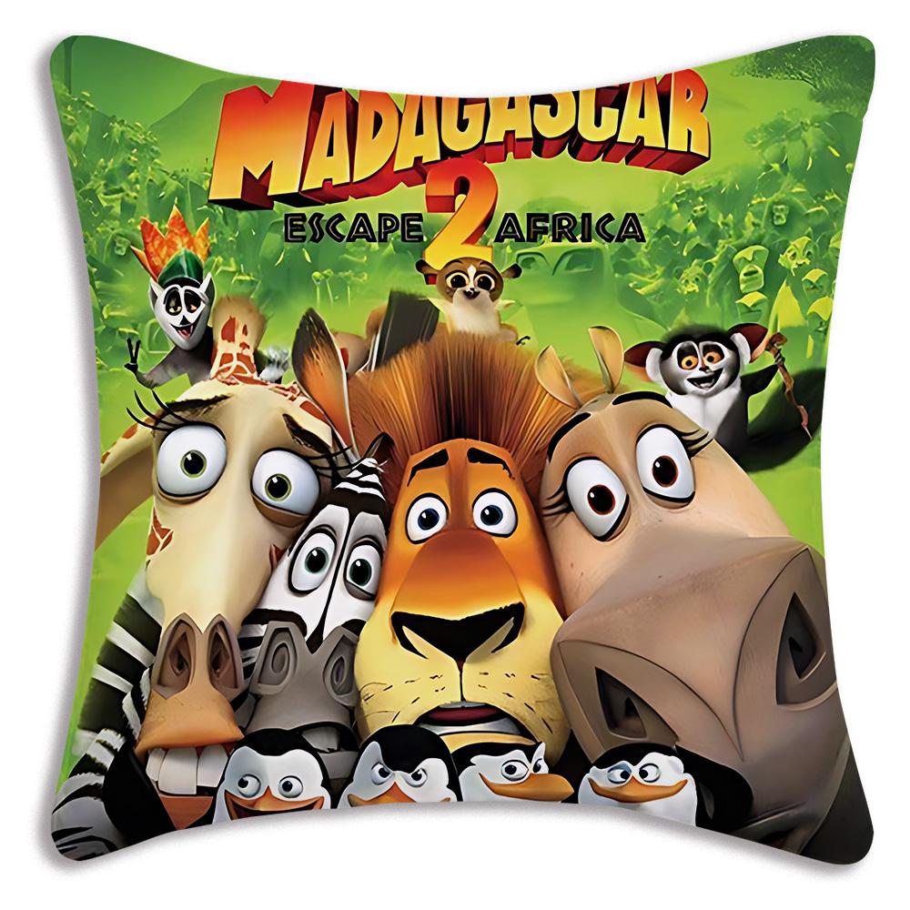 Kreskówkowe Poszewki na Poduszki z Madagaskaru Kreskówkowe Dekoracyjne Poszewki na Poduszki do Domu na Sofę Dwustronny Druk Krótki Plusz Urocza Poszewka