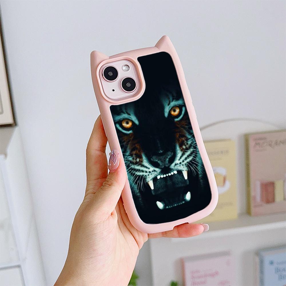 Huse de telefon moale pentru ureche de pisică pentru iPhone 16 15 13 12 11 Pro Max 14 Plus XR XS Max TPU Husă din spate acrilic transparent anti-cădere N96 Design cu ochi de tigru