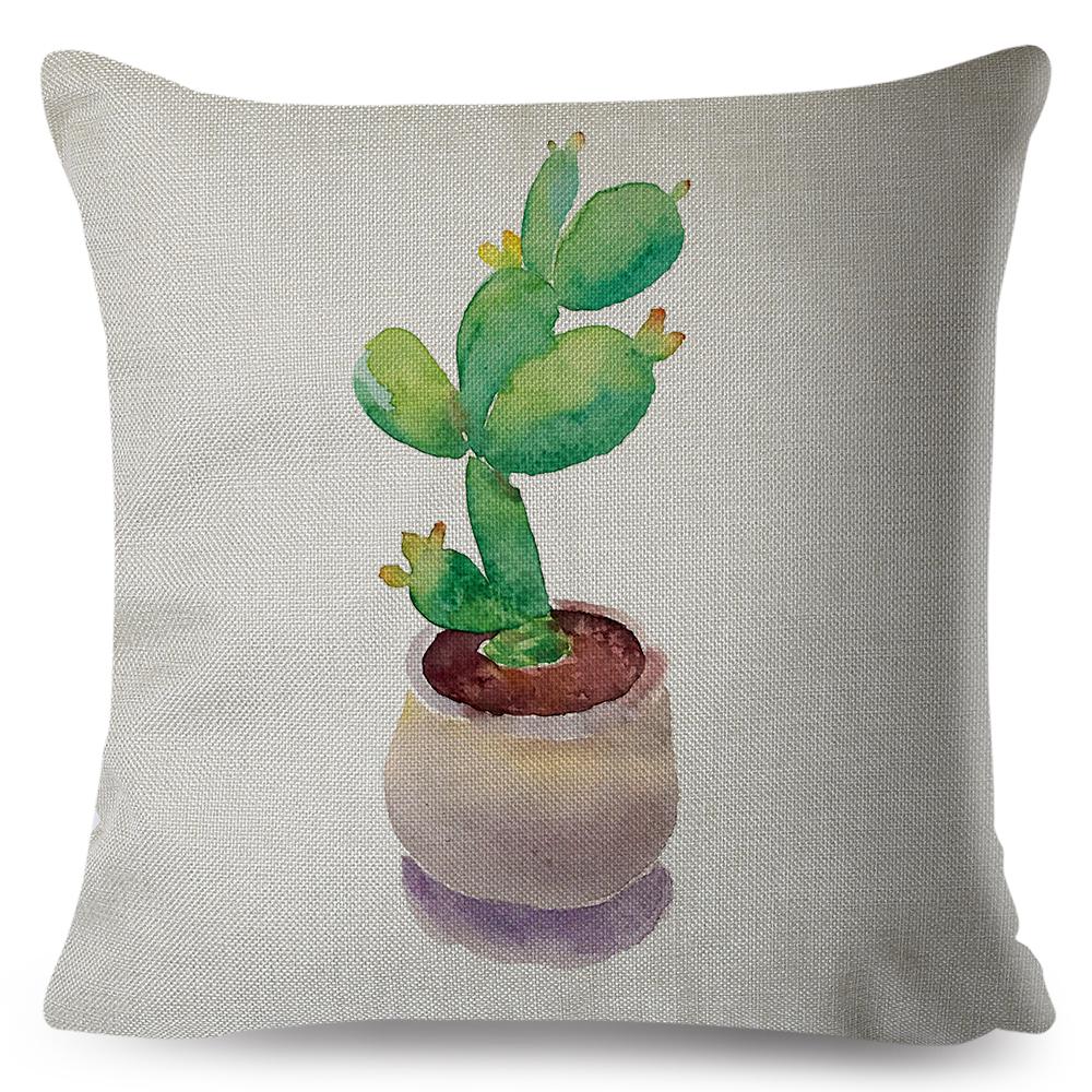 Cute Succulent Plant Cushion Covers Set Watercolor Potted Cactus In Cup Box Design Soft Pillow Home Decor Xcm