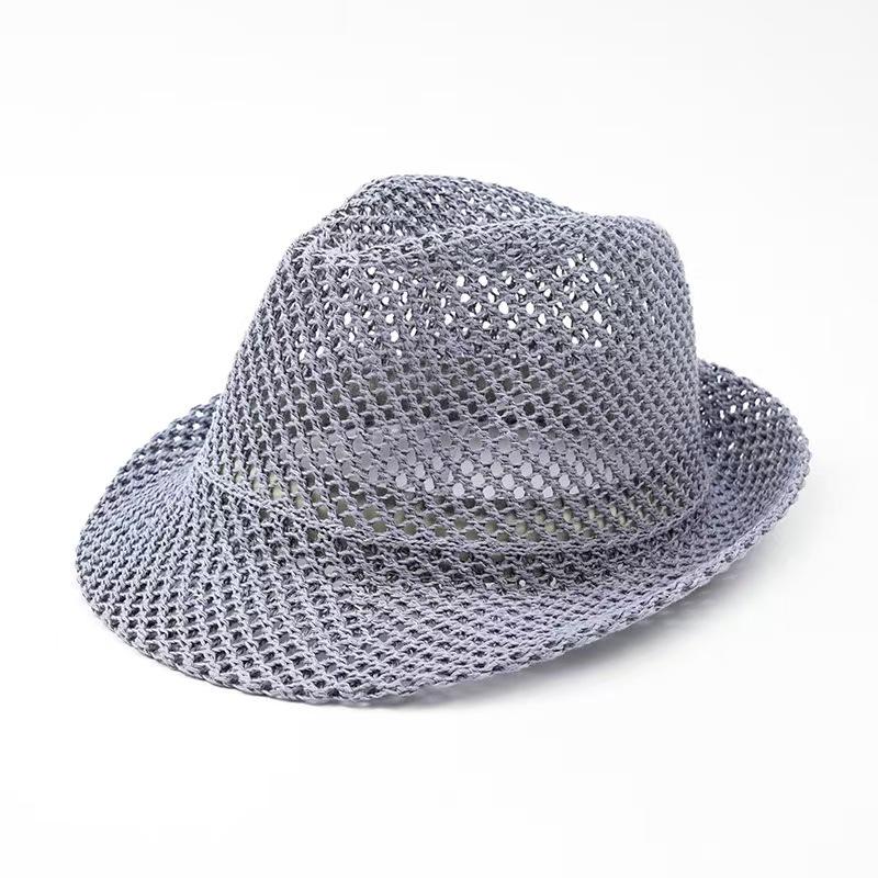 Unisex Summer Panama Hat Breathable Mesh Design Cotton-Polyester Material Compact Brim 58cm Head Circumference Jazz Cap