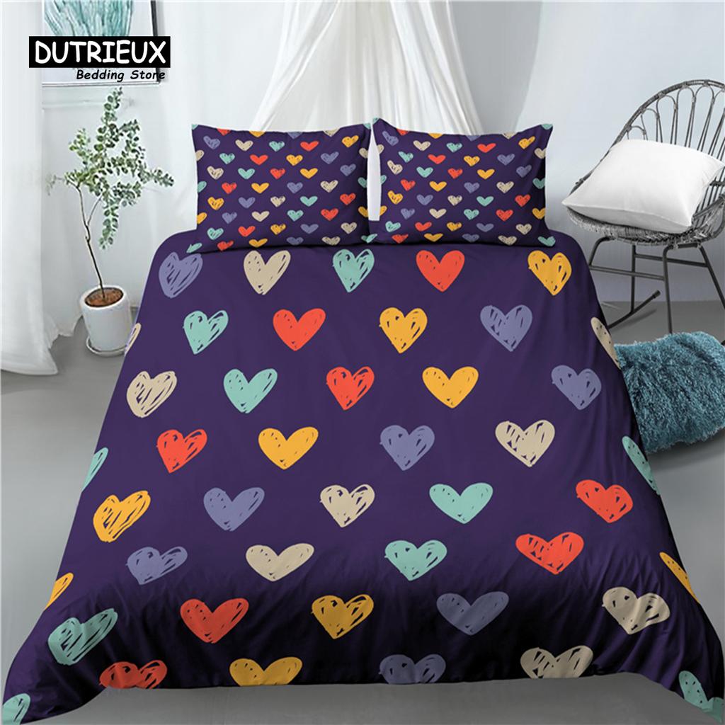 Home Living Luxury 3D Heart Print 2/3Pcs Comfortable Duvet Cover PillowCase Bedding Sets Queen and King EU/US/AU Size