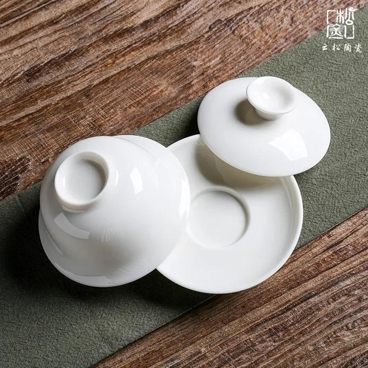 Ceramic Whiteware Cover Bowl Three-Force Tea Bowl Jade Porcelain Cover Cup Large Kung Fu Tea Set  Ceramic Gaiwan