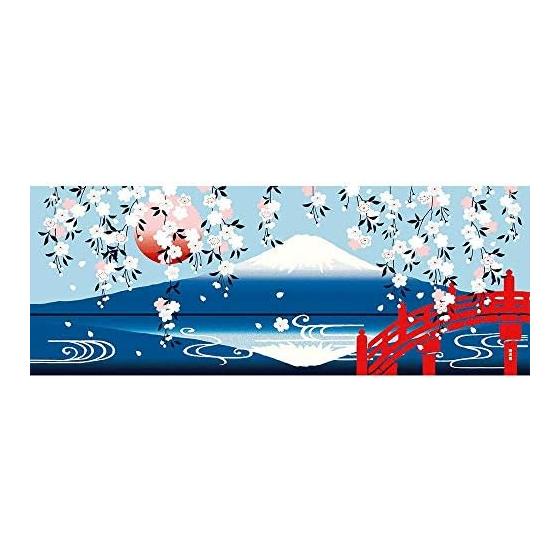 Hamamonyo Tenugui Towel - Weeping Cherry Blossoms and Upside-Down Fuji - 100% Cotton, 34cm x 90cm