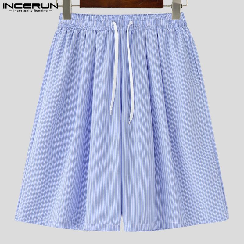 INCERUN Two Piece Suit Men Striped Short Sleeve Shirts Shorts Casual Outfits Sets