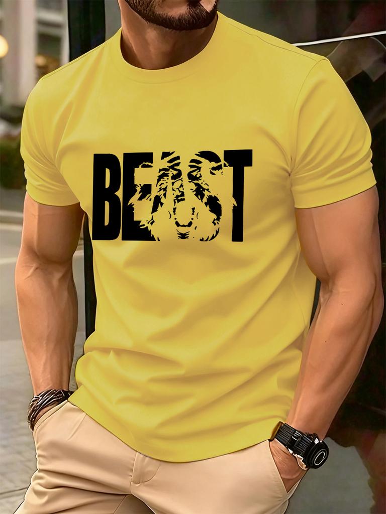 Beast Letter Print Cotton TShirts MenS Summer Comfortable Soft T Shirt Oversized ONeck Short Sleeve Tops Basic Mens Clothes
