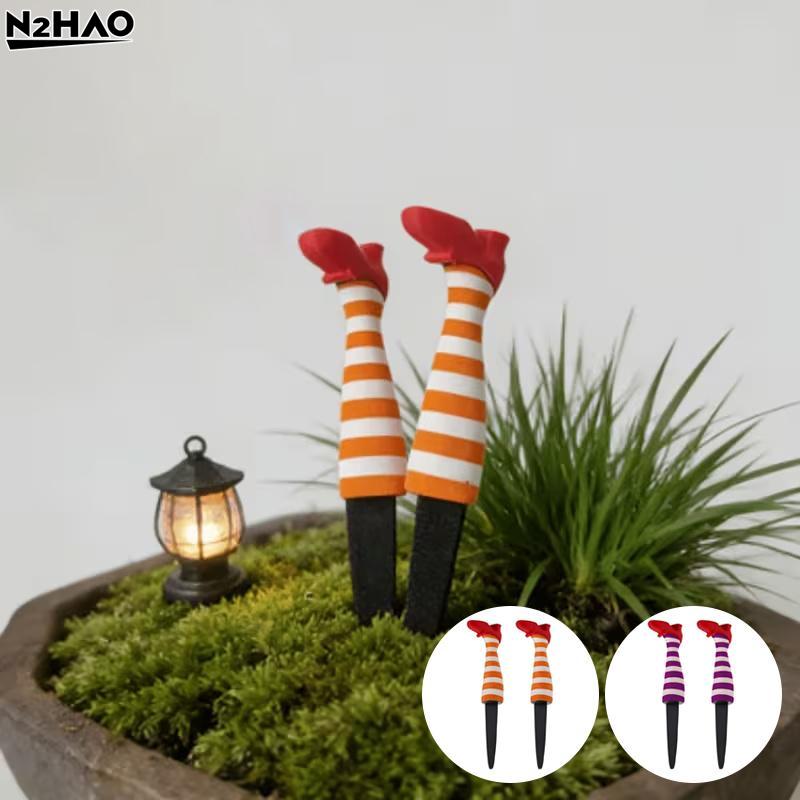 Witch Leg Flower Pot Set Halloween Theme Garden Lawn Planter Holder Resin Craft Outdoor Decoration
