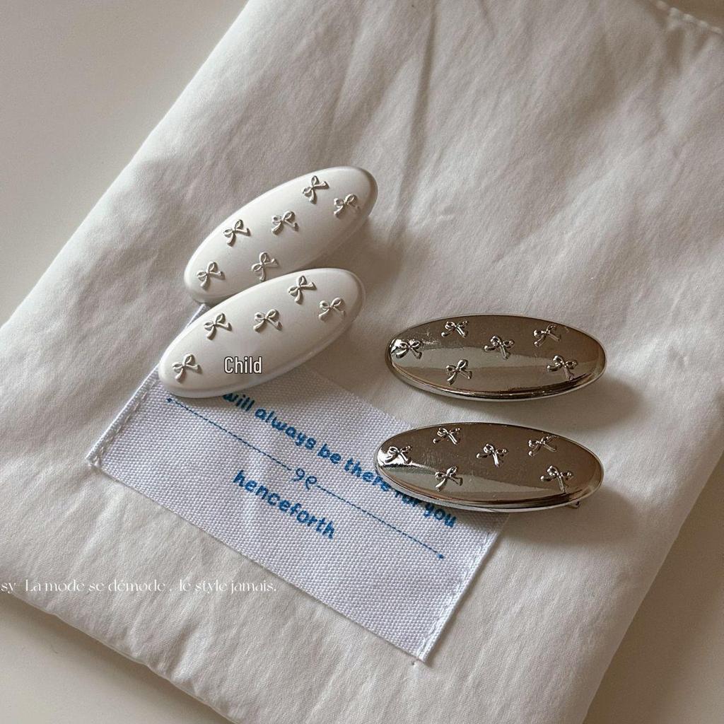 Women's Japanese Style Silver Bow Duckbill Hair Clip