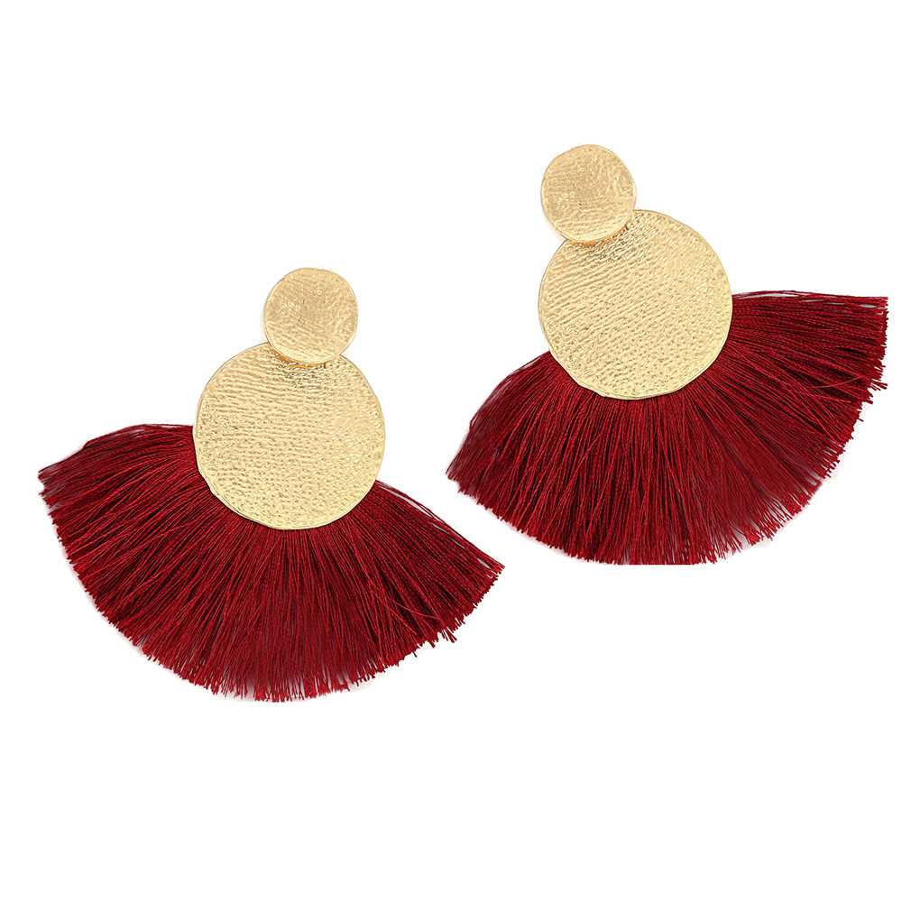 

Women Fan Big Tassel Earrings Bohemian Short Fringe Hanging Ear Dangle Summer Eardrop Jewelry