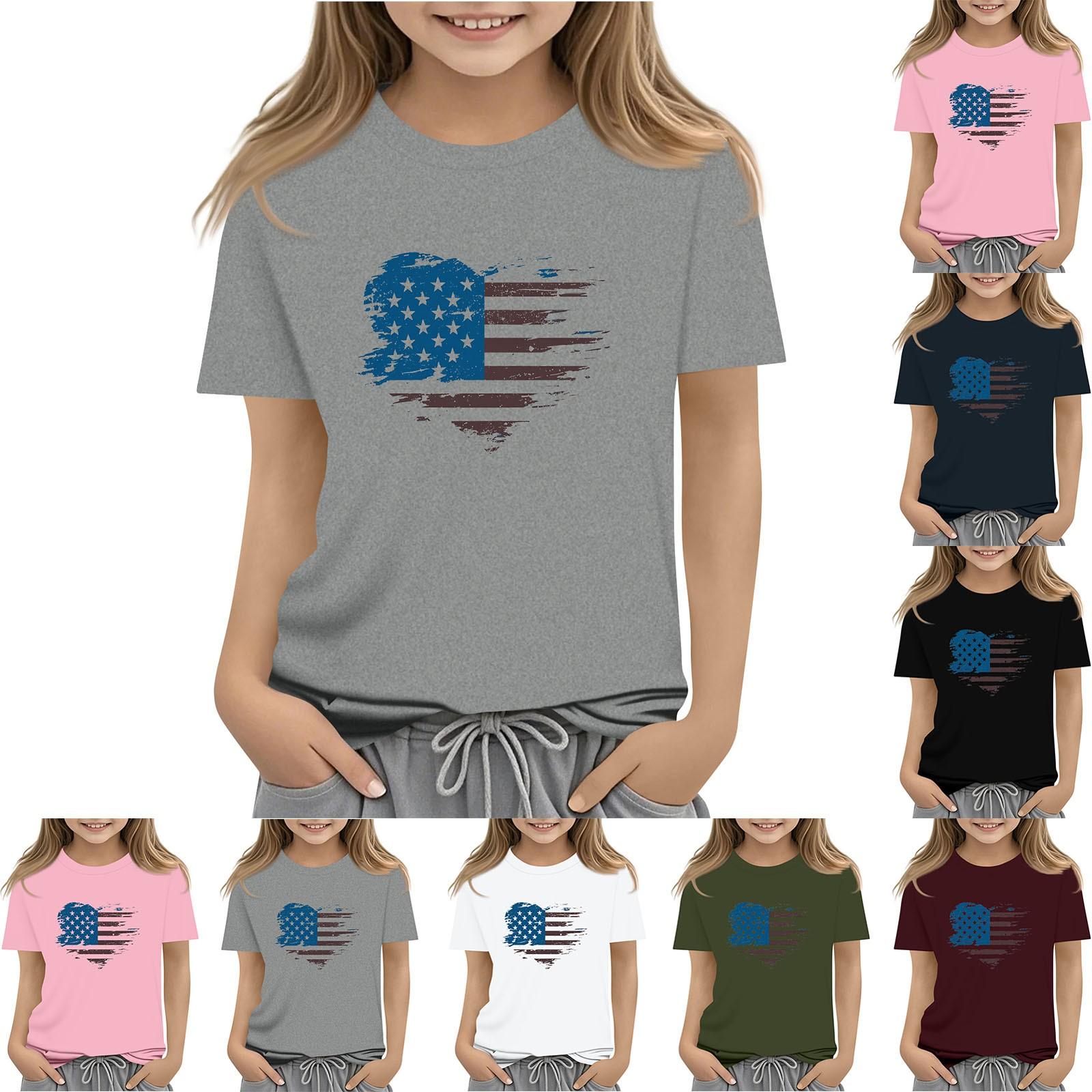 

Children s Round-Neck Independence Day Short-Sleeved Casual T-shirt Top 160 розовый