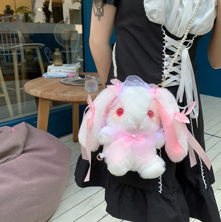 Harujio Damen SchultertaschePouch, Hasendesign, Verträumt, Kränklich, Plüsch, Lolita, Landminenstil, Massenware, Mädchenhaft, Gothic Lolita, Menhera Stil,
