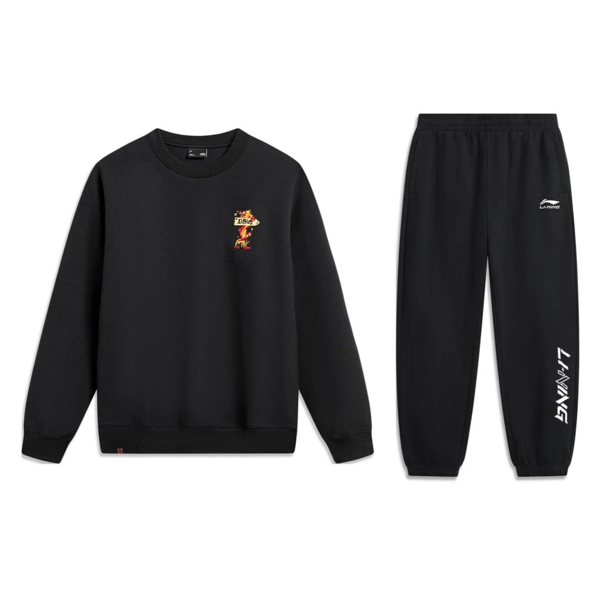 

Li-Ning Embroidered Pattern Loose Pullover Sweatshirt Comfortable Long Pants Casual Sports Suit Men sweatshirt, pants, sports suit AWDU051-2+YKLU208-1 M