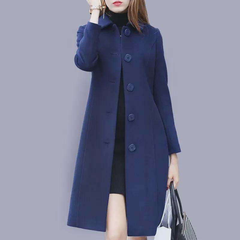 Women's 2025 Autumn/Winter Hepburn Style Mid-Length Slim Wool Coat - Plus Size Available