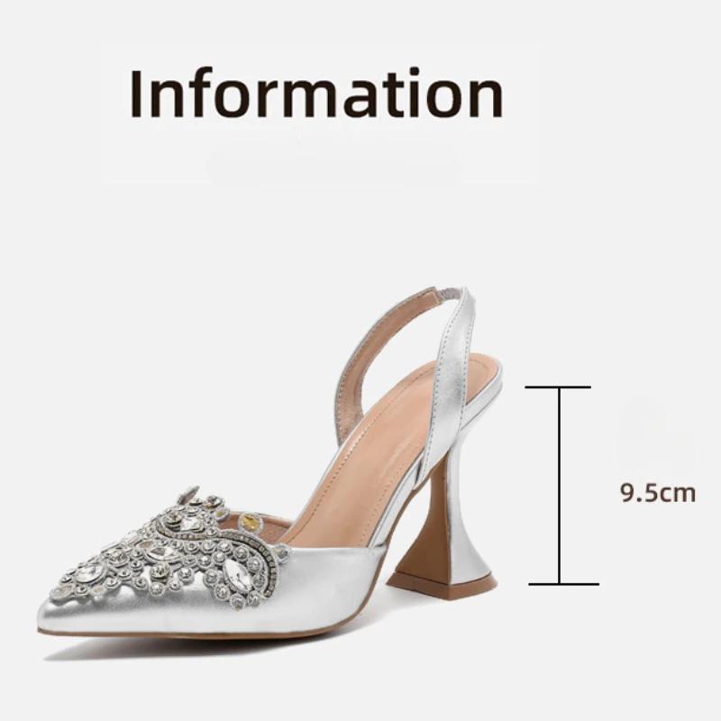 Fashion Strange Style Pointed Toe High Heels Mules Sandals Summer Fashion Crystal Rhinestone Party Wedding Banquet Shoes Pumps