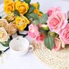 Simulation Flower Rose Bouquet 7 Heads Flannel Rose Wedding Flower Arrangement Table Hand Bouquet Home Decoration Photography Props