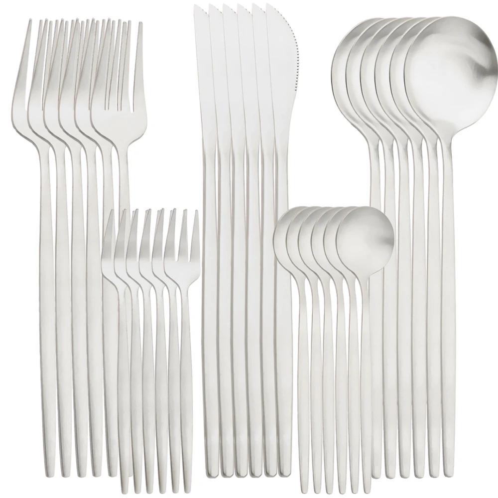30Pcs Dinnerware Set Stainless Steel Flatware Matte Gold Cutlery Set Cake Fruit Fork Kitchen Knife Fork Spoon Tableware Set