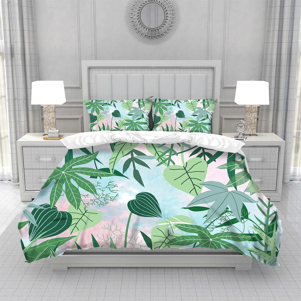 

Пододеяльник из бамбука, размер King/Queen, зеленый, с рисунком в виде листьев бамбука и веток, комплект постельного белья, мягкий, из 2/3 предметов, полиэстер, пододеяльник 70x133cm 2pcs