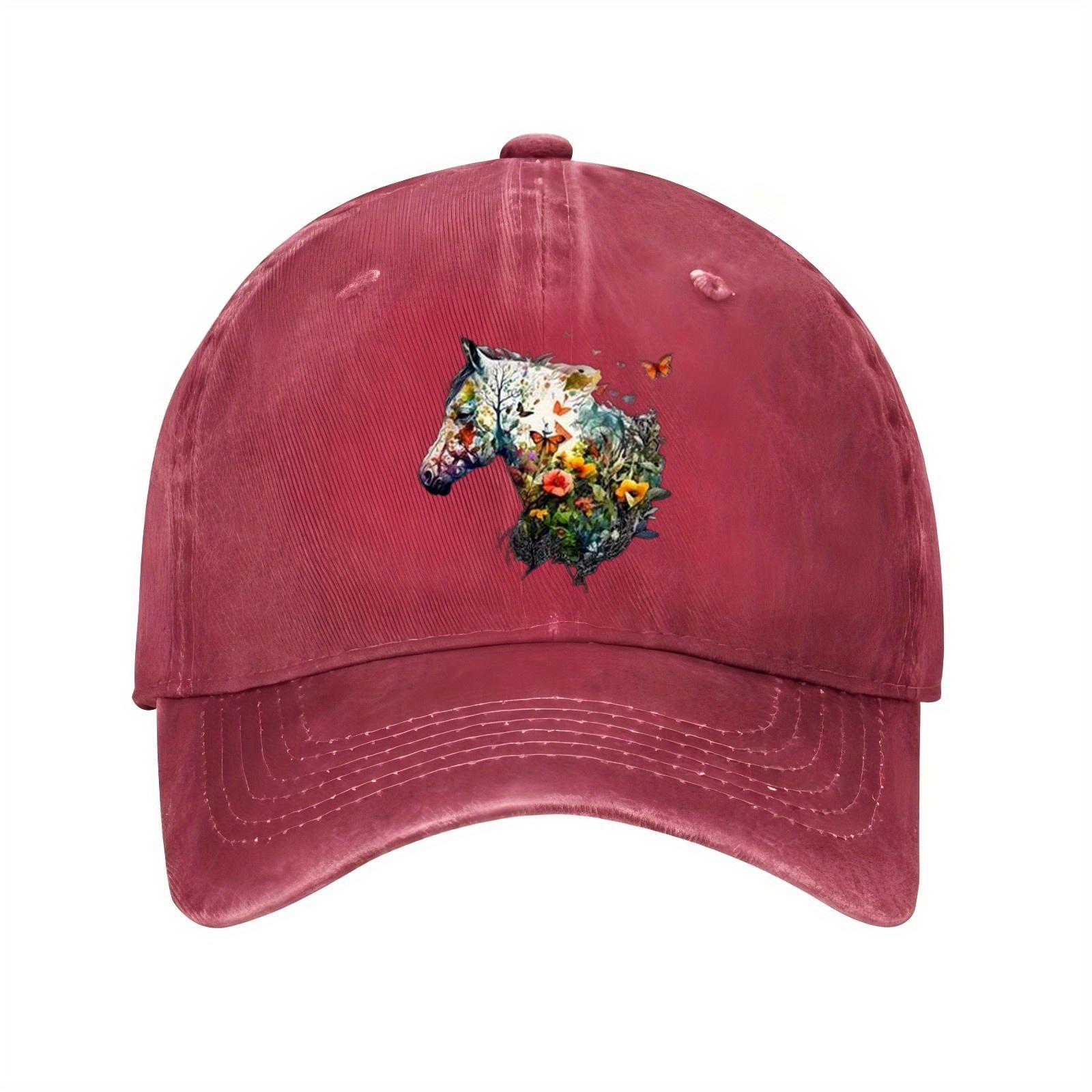 Horse Butterfly Floral Art Baseball Cap Cotton Adjustable Casual Unisex Sports Cap One Size