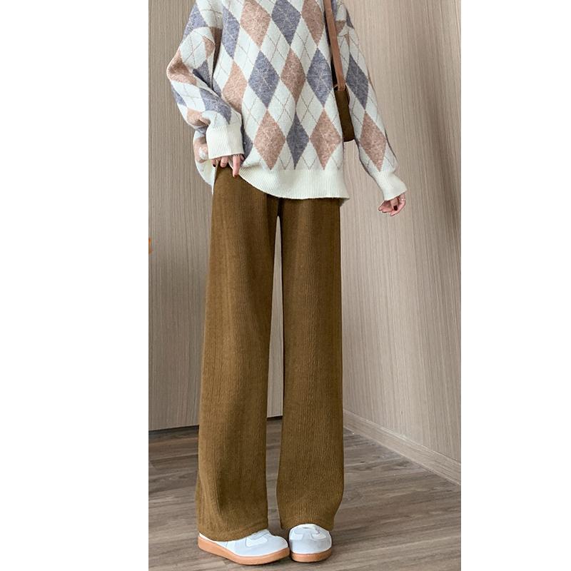 

Осенне-зимние свободные флисовые брюки прямого покроя для женщин, новые модные элегантные утолщенные длинные брюки с высокой талией, повседневные плиссированные брюки 2383 2XL кофейный