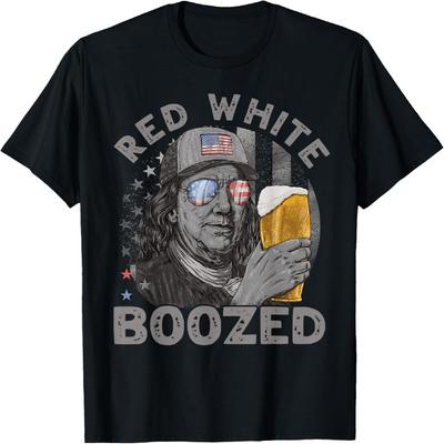 Rot Weiß Besoffen Franklin Bier 4. Juli für Männer T-Shirt