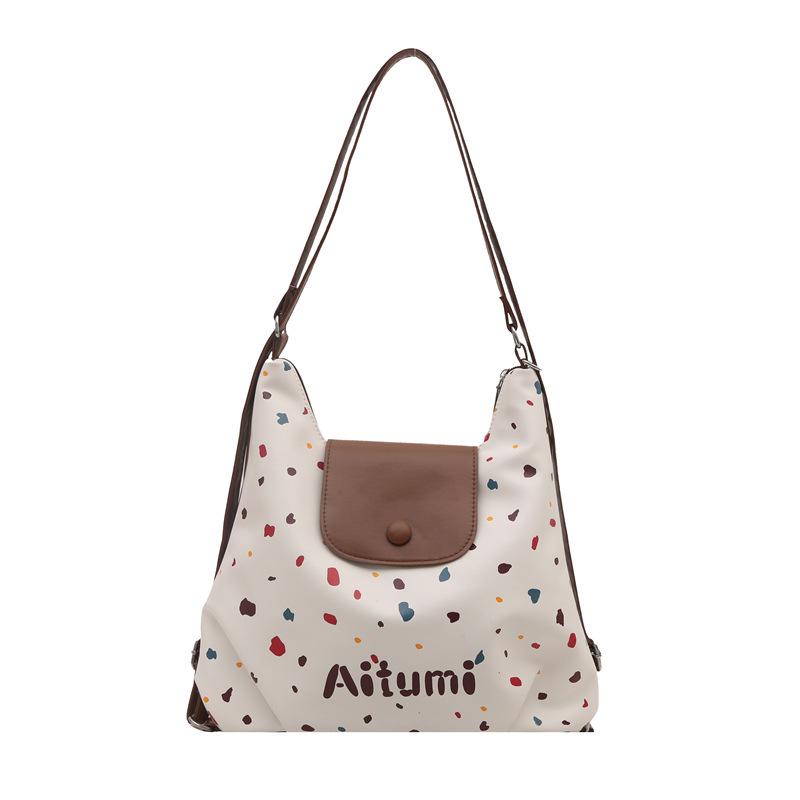 

Модная женская сумка 2025 новая ретро сумка через плечо большой вместимости для поездок на работу в горошек модная универсальная сумка-тоут на двойном плече белый