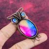Rainbow Solar Quartz Druzy Pendant Owl Pendant Copper Wire Wrapped Blue Evil Eye Pendant
