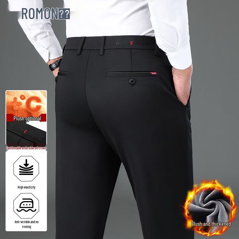 

ROMON Men s Fall/Winter High-Elastic Straight-Leg Wrinkle-Resistant Pants 40