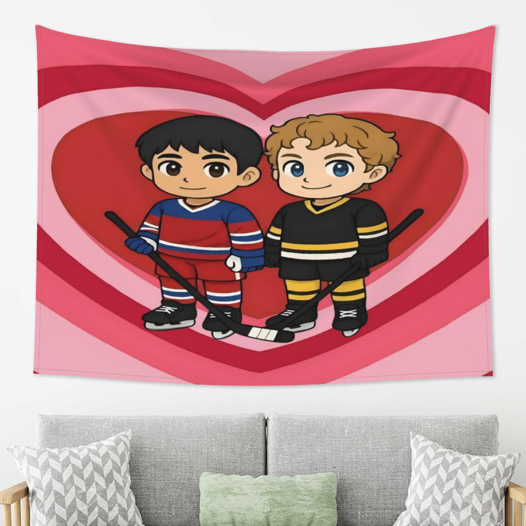 

VIKAMA Love Ice Hockey Youth Q Edition Tapestry Sweet Cool Background Atmosphere Ins Style Room Decoration Home Decoration 74x94cm(29x37in)