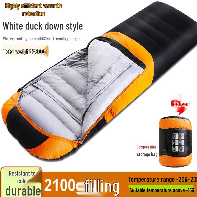 White Duck Down Zero Degree Sleeping Bag for Winter, Outdoor, and Indoor Use