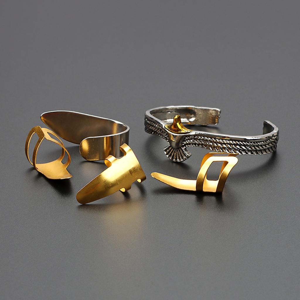 1 Plectru de deget mare și 3 Plectre de deget pentru chitară, Kituri, Plectre metalice pentru unghii, Designuri deschise pentru Ukulele, Chitară, Bas, Piese pentru începători