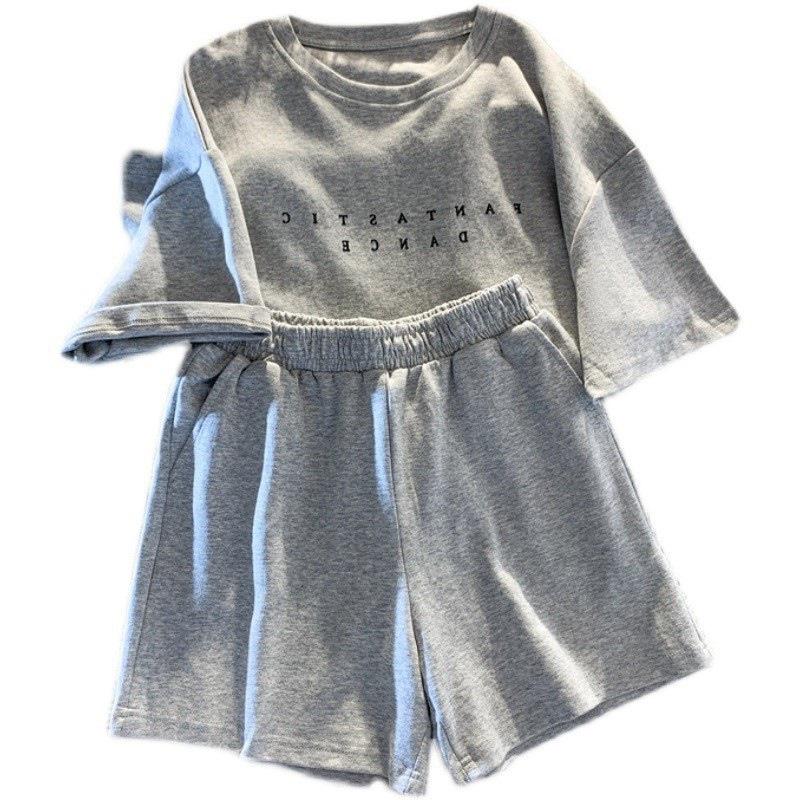 Women's Korean Style Summer 2025 Loose Wide-Leg Shorts & Casual Sport Two-Piece Set