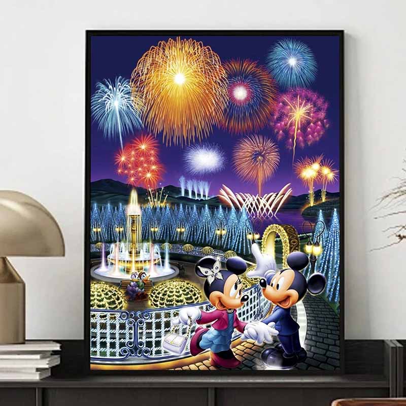 Disney Diamond Fireworks Spectacular Theme Illustration Mickey and Minnie 5D Mosaic Craft Hobby DIY Gift Home Decoration Embroidery