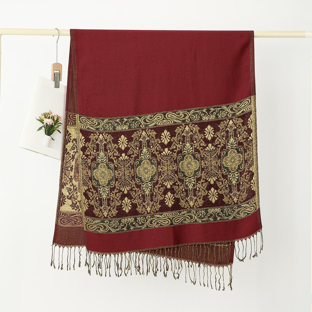 New Thick Paisley Print Hijab Scarf Shawl Wrap Paisley Pashmina Jacquard Stoles Vintage Headscarves Printed Cotton Tippet Tassel