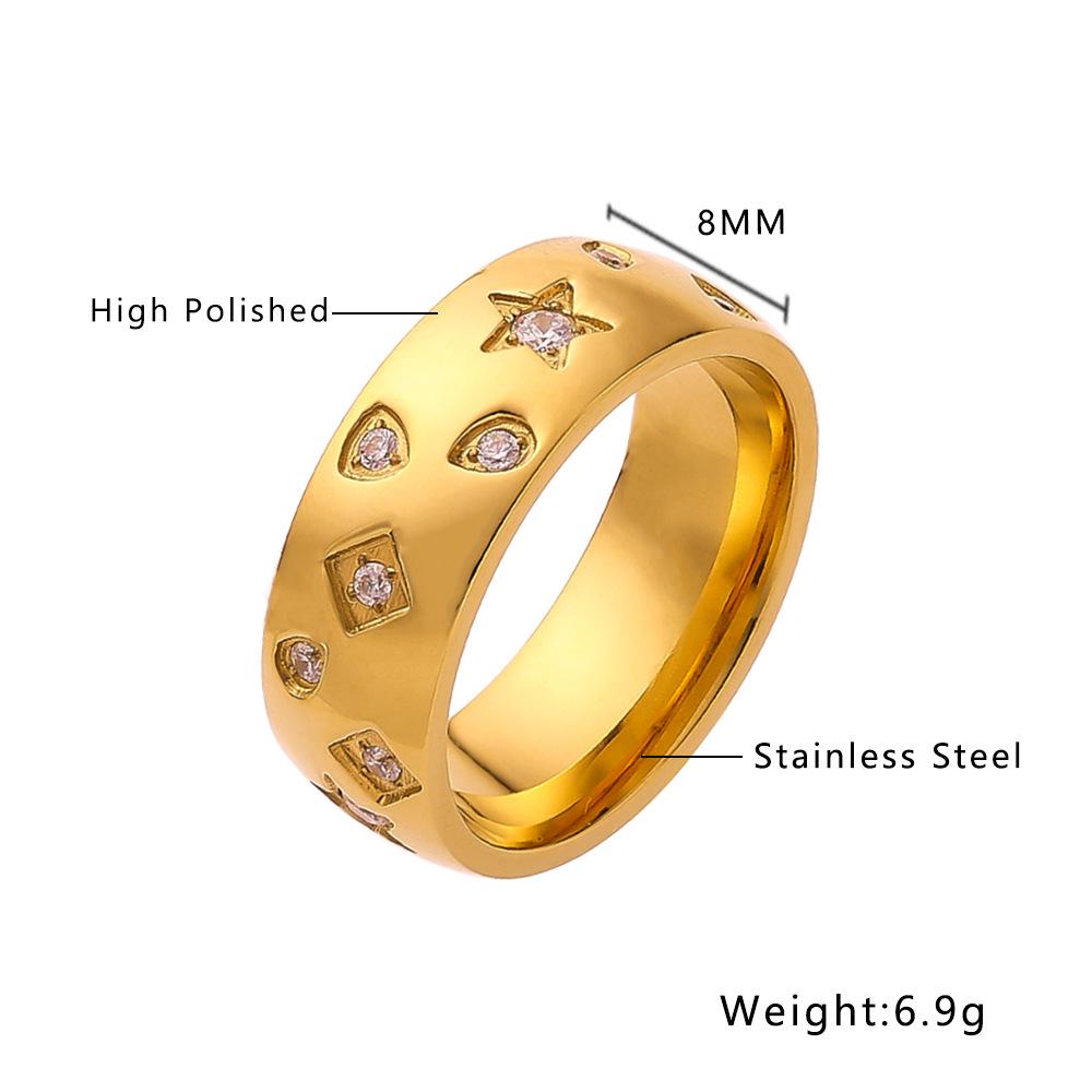 18K Gold-Plated Stainless Steel Ring with Inlaid Zirconia for Women