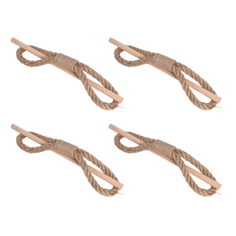 4 Pack Wood Stick and Braided Cotton Linen Rope Curtain Ties for Living Room Bedroom Window Drape Tiebacks Holdbacks