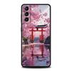 Phone Case for Samsung Galaxy S25 Edge S24 S23 S22 S20 S21 FE Ultra S10 Plus Soft TPU Japanese Style Temple And Cherry Blossoms