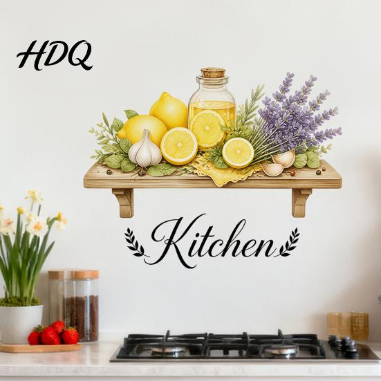 Carta da Parati Oil Proof Acquerello Adesivi da Cucina Pianta Verde Limone Teiera Decalcomanie Autoadesive Decorazione Stile Nordico Impermeabile Adesivi per Fornelli