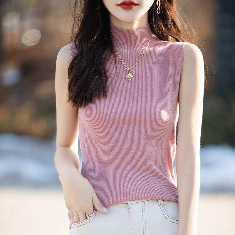 Damen Tank Top ärmellos MODERN NEW SAGA Sommer T-Shirt Stricktop Basic Weste Damen Rollkragen