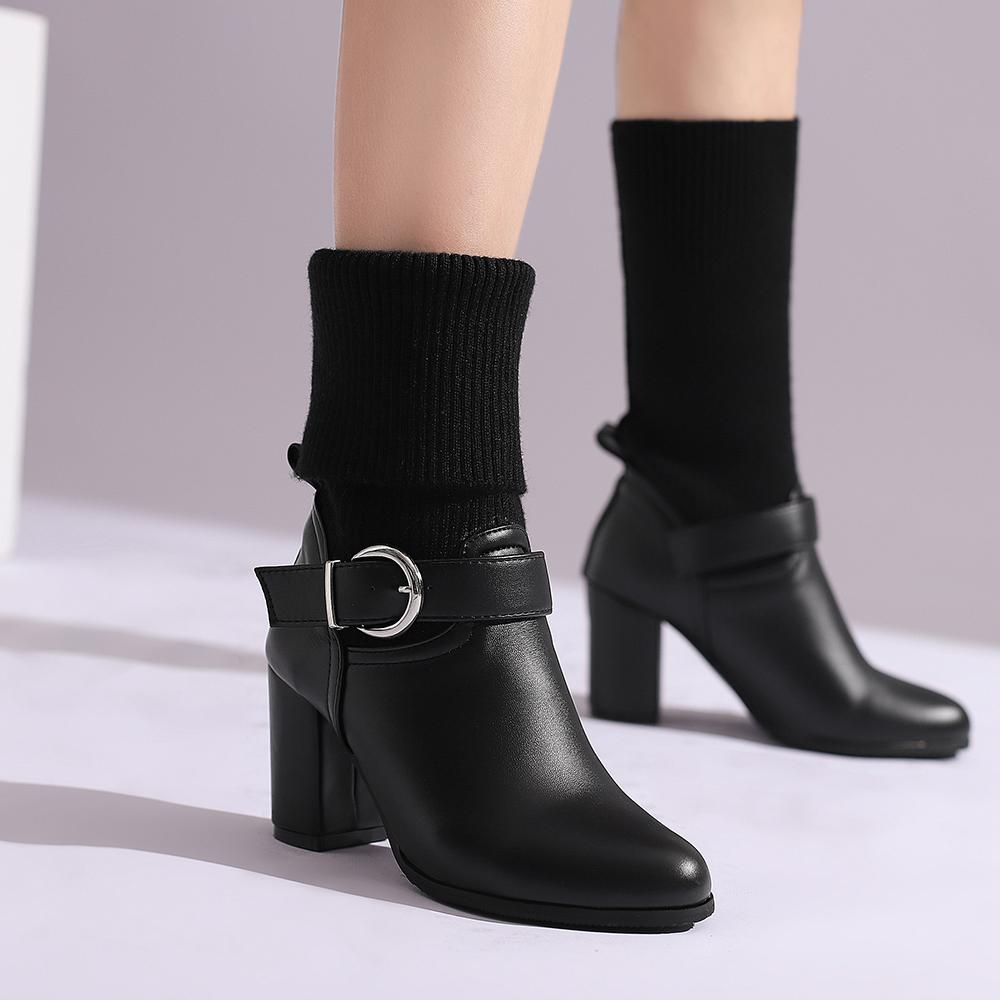 Fashion 2025 Autumn Winter Knitted Short Boots Women New Ankle Socks Shoes Women Fashion Ankle Buckle Slip on High Heels Botas De Mujer